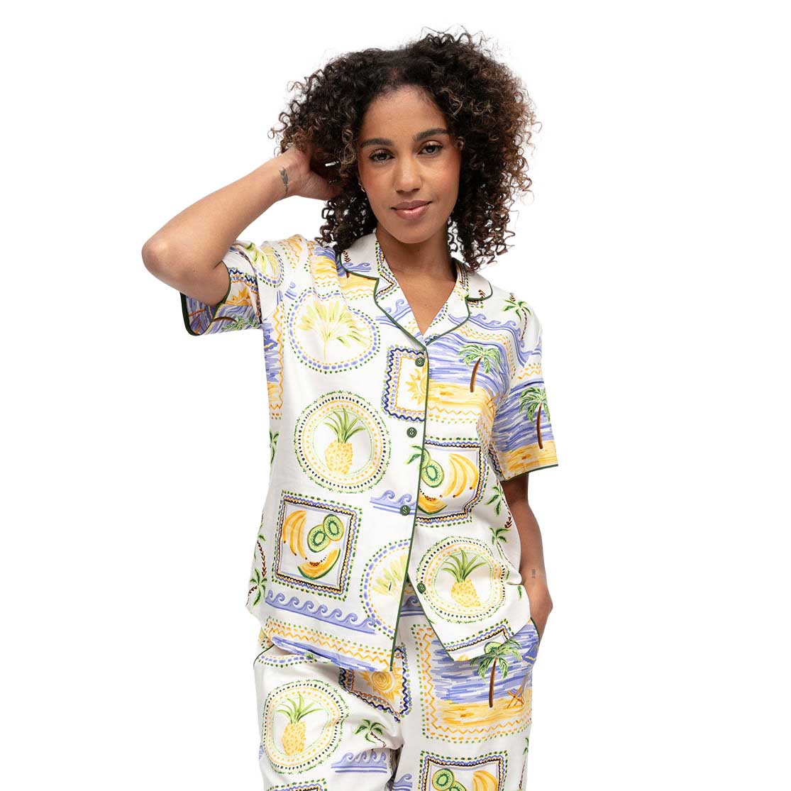 Cyberjammies Cora Green Postcard Print S/Slv Pyjama Top